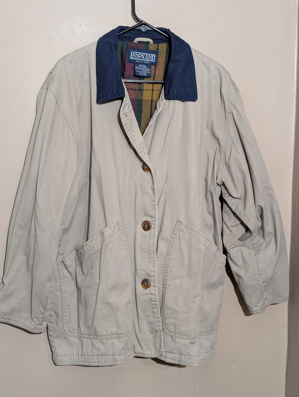 Vintage Lands' End Canvas Barn Coat Jacket Flannel Lined Corduroy Large